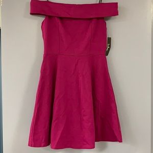 Lulus Season of Fun Magenta Off-the-Shoulder Dress